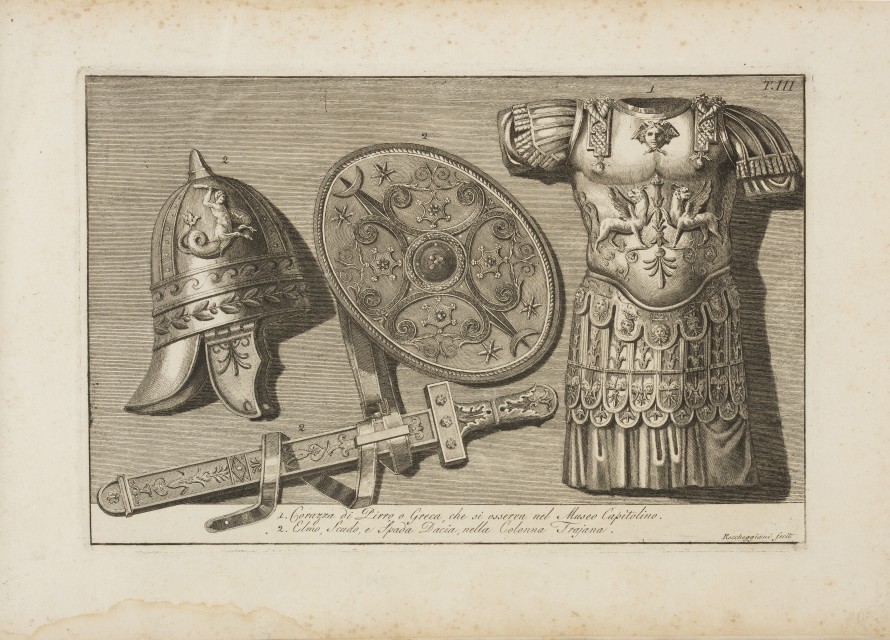 Zbroja grecka, hełm, tarcza i miecz dackie
