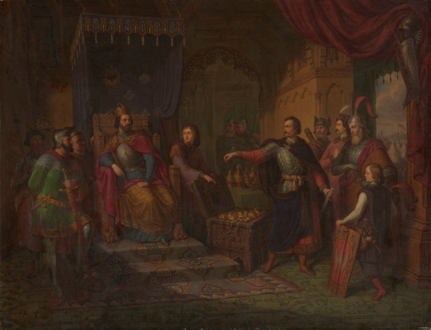 Jan z Góry Wawelu w poselstwie do cesarza Henryka V oblegającego Głogowę roku 1109. Początek przydomku Skarbków.
